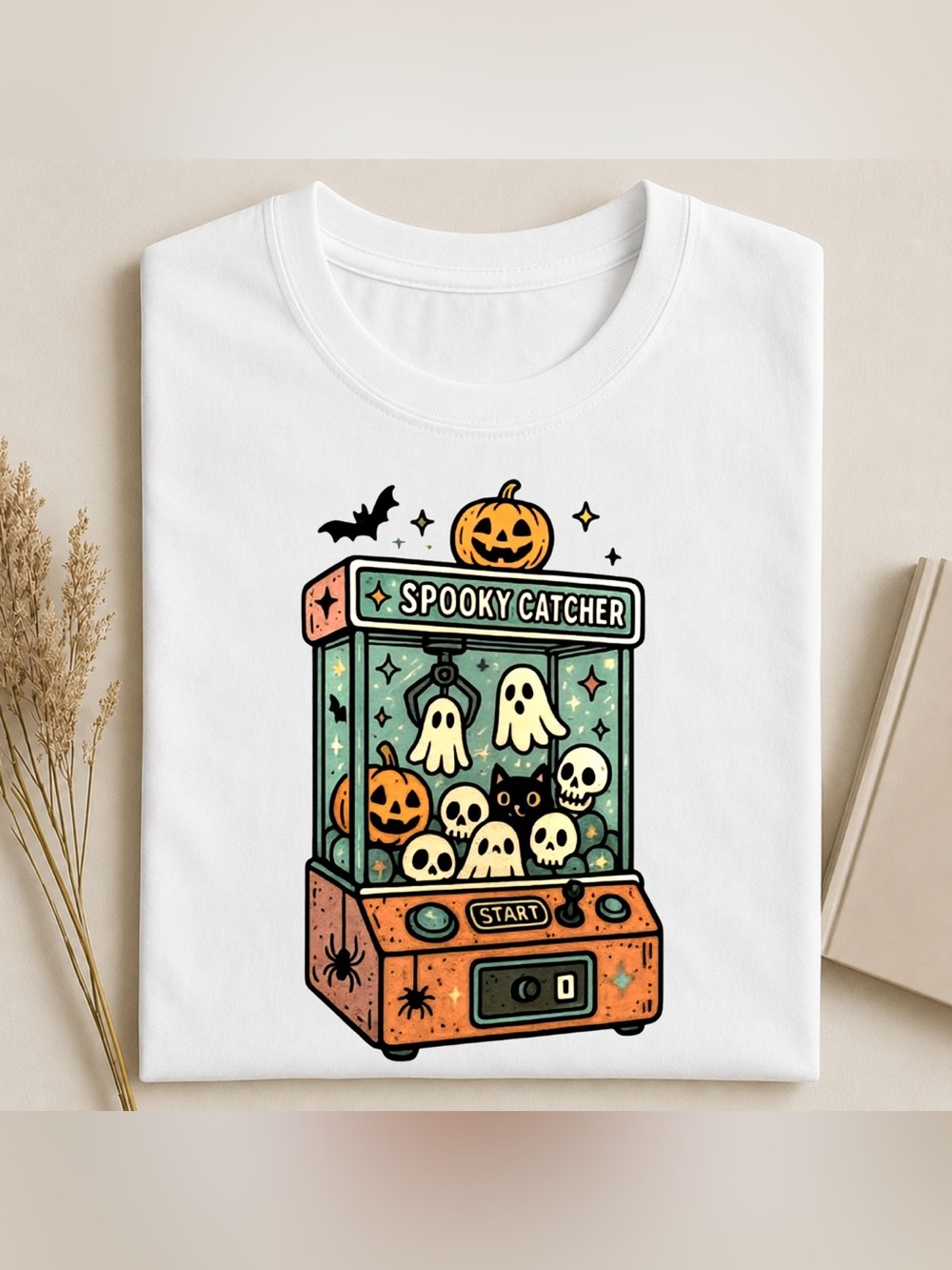 Spooky Catcher Halloween Costume Tee - White Vintage Style
